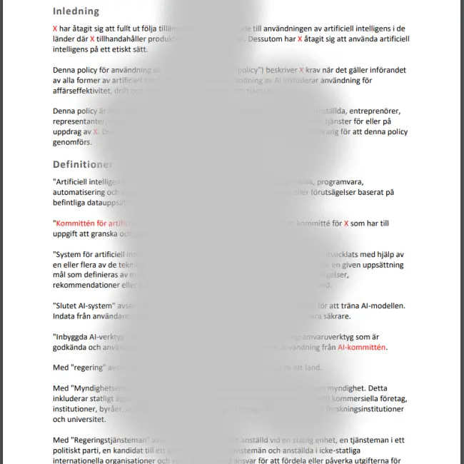 Mall exempel Användningspolicy för ai
