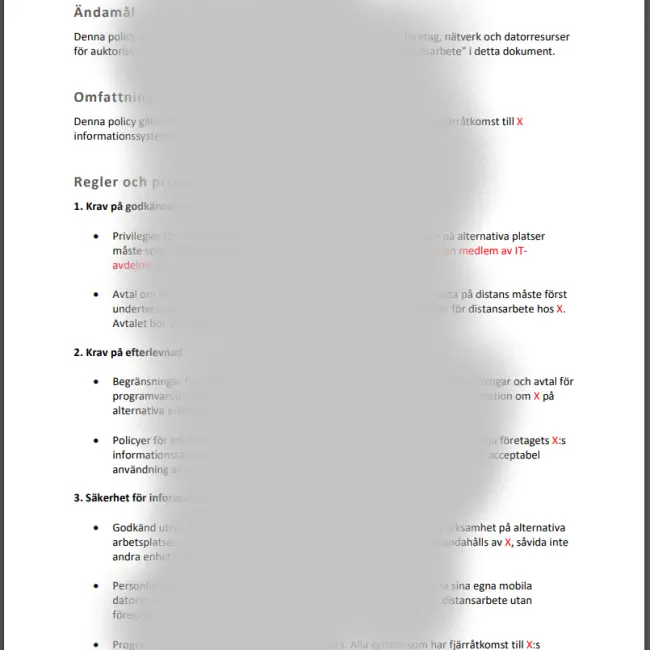 Mall exempel Policy för fjärråtkomst