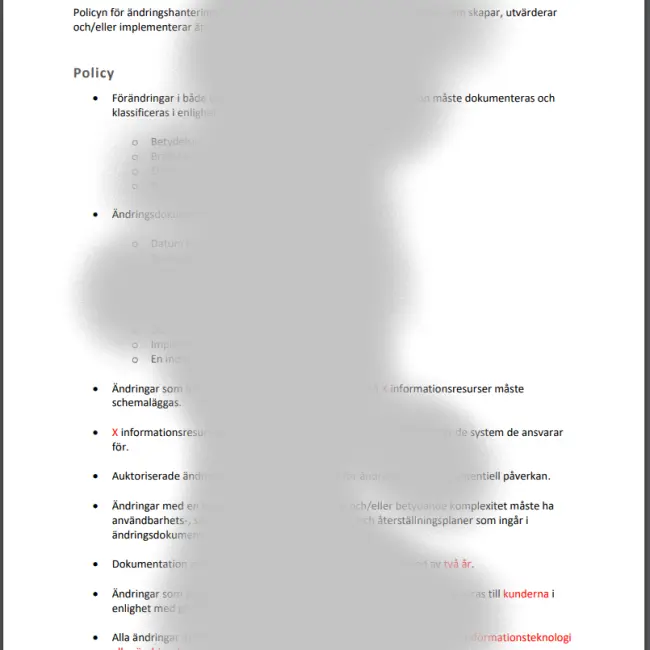 Mall Policy för förändringshantering