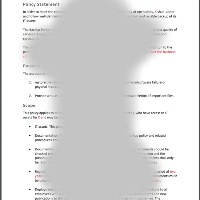 Template Example Data Backup Policy
