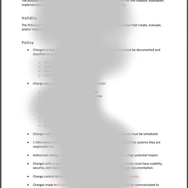 Template Change Management Policy SCAB SECURITY Template Change Management Policy SCAB SECURITY