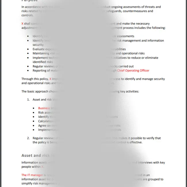 Template Policy for Risk Management